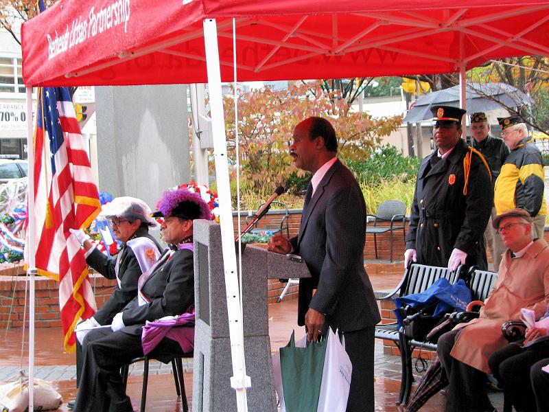 IMG_5483.jpg - Montgomery County Executive Isaiah “Ike” Leggett, a U.S. Army Captain who served in Vietnam, a lawyer and long time public servant, movingly addressed the attendees.  Thank you.  Many government officials and civic service organization representatives were in attendance to honor your veterans and active duty service people.