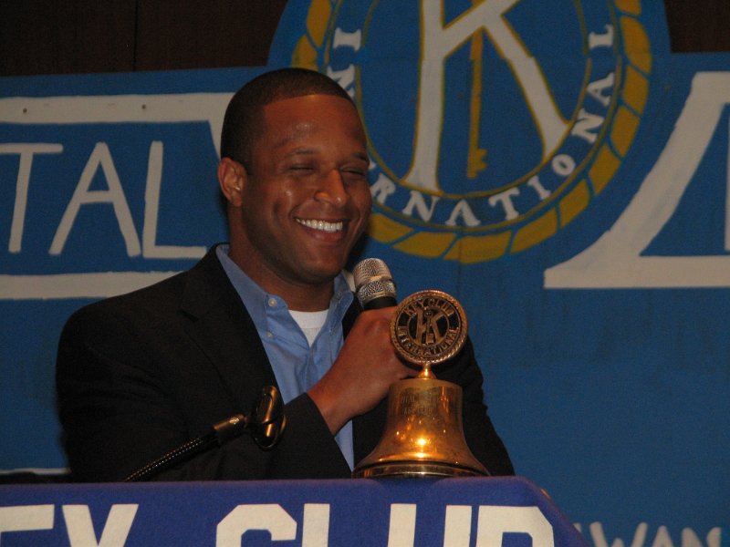 IMG_0700.JPG - The Key Note Speaker was Craig Melvin who is the NBC4 TV news anchor at 6 and 11 PM weekends in Washington.  He is well known in our area and has another important distinction as well.  Craig was the Key Club International President in 1996-1997 having been elected at the 1996 Miami Beach ICON.  He served as LG in the Carolina’s District.  He strongly encourages members to step up to leadership opportunities in clubs, divisions and the district to learn how to led and manage.  His personal achievements were very well received and motivational to attendees … both Key Clubbers and Kiwanians.  Thank you, Craig.